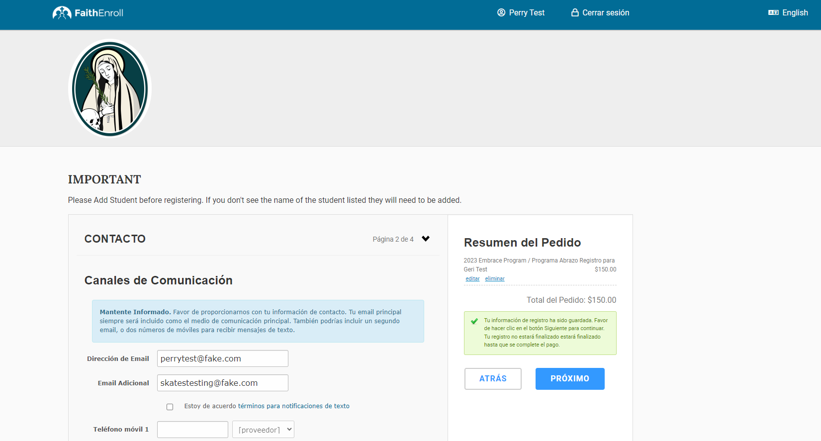 faith enroll spanish translation